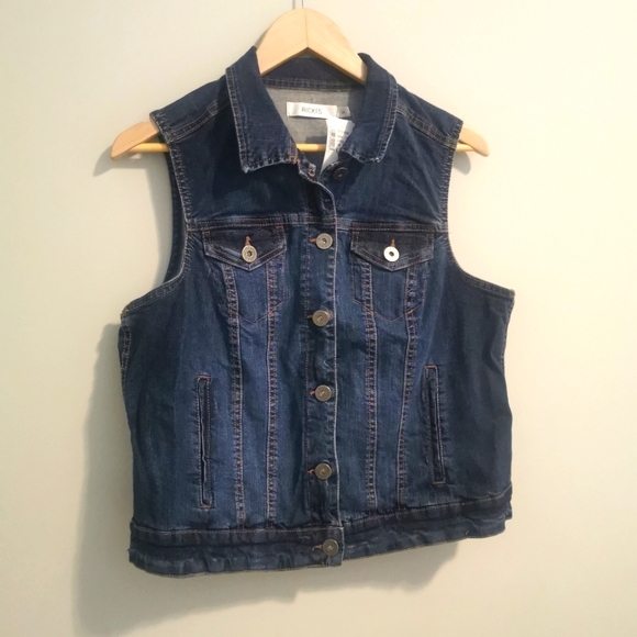 Ricki's Dark Wash Denim Vest Size Large - Picture 1 of 6